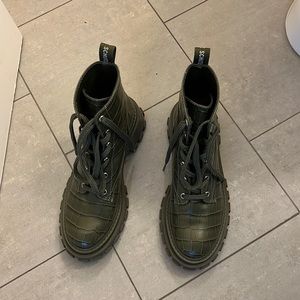 SCHUTZ Orly Croc-Print Lug-Sole Combat Boots